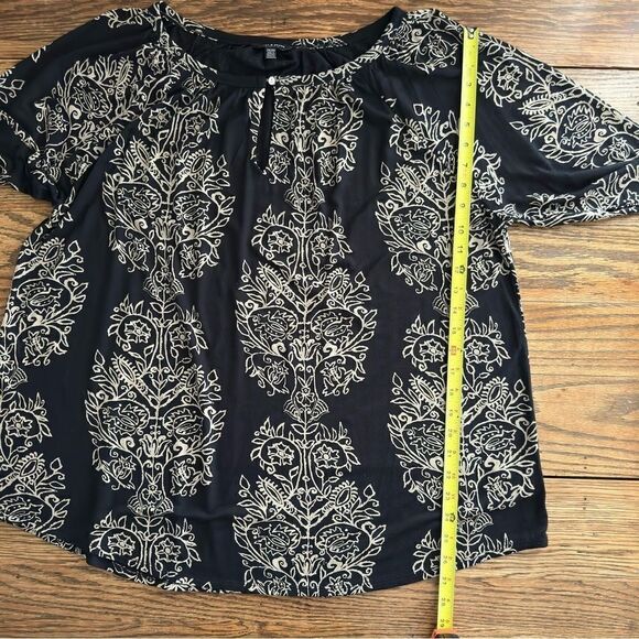 Lucky Brand Boho Tunic Blouse 3/4 Sleeve Keyhole Neck Black/Tan Women’s 2X - Picture 5 of 7